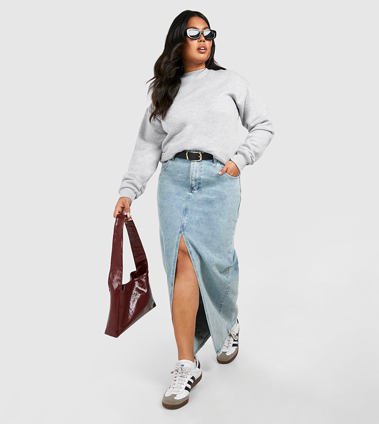 تنورة دينم ماكسي بجيب وشق أمامي 