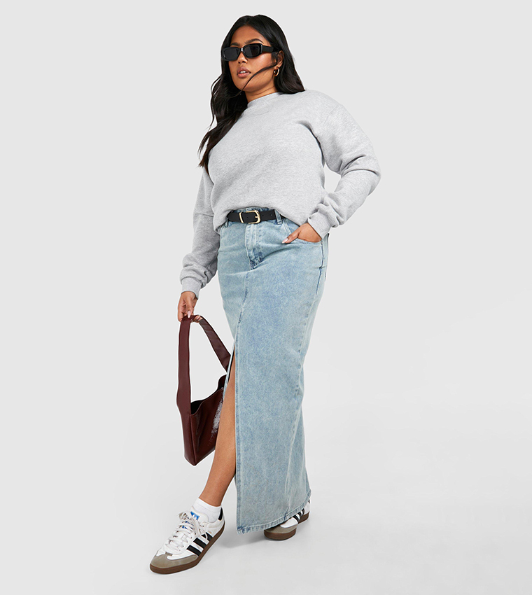 تنورة دينم ماكسي بجيب وشق أمامي 