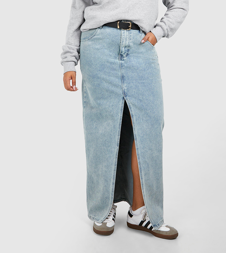 تنورة دينم ماكسي بجيب وشق أمامي 