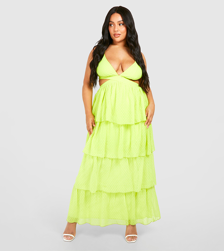 Buy Boohoo Plus Dobby Ruffle Maxi Dress In Green | 6thStreet Oman