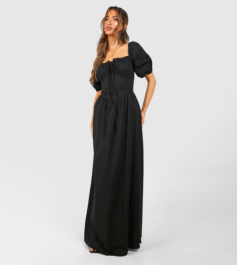 Poplin Maxi Milkmaid Dress