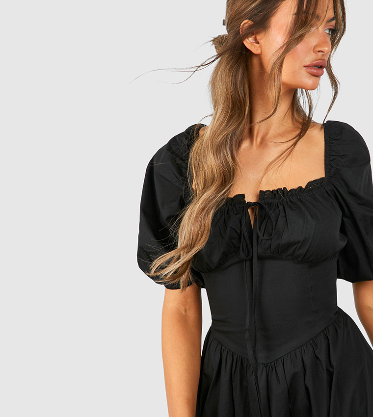 Poplin Maxi Milkmaid Dress