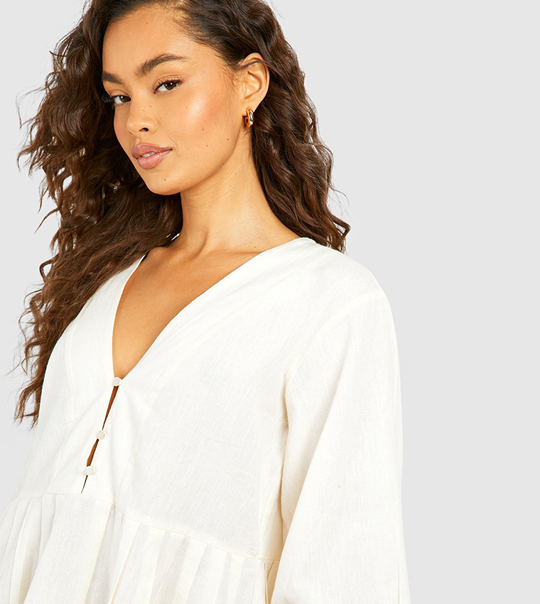 Solid Long Sleeves Smock Dress