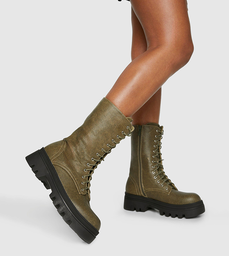 Washed Pu Hiker Boots