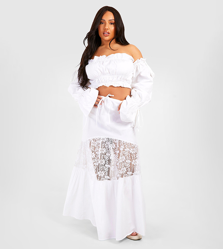 Buy Boohoo Curve Woven Lace Panel Maxi Skirt In White 6thStreet Oman