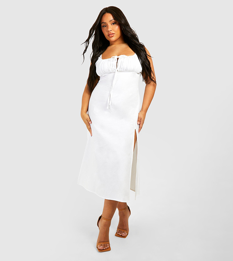 Buy Boohoo Curve Woven Ruched Bust Detail Midi Dress In White 6thStreet Kuwait