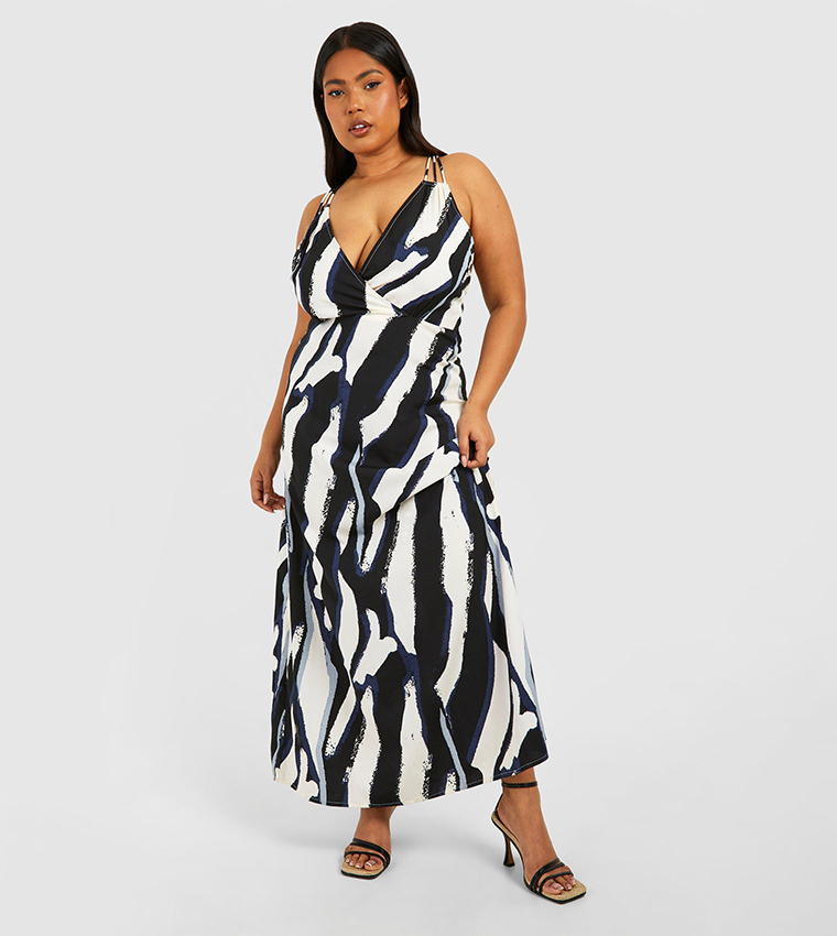 Buy Boohoo Curve Woven Zebra Printed Strappy V Neck Maxi