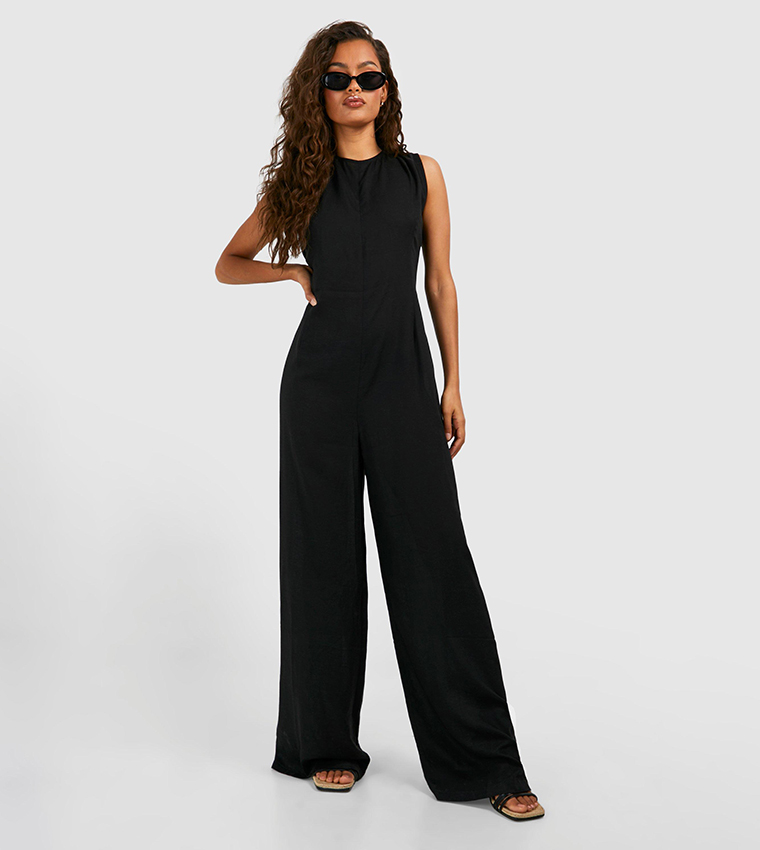 Linen Look Sleeveless Jumpsuit