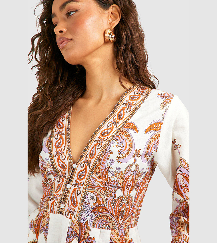 Buy Boohoo Paisley Print Smock Dress In Multiple Colors