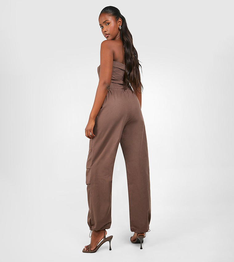 Low Rise Wide Leg Parachute Cargo Trousers