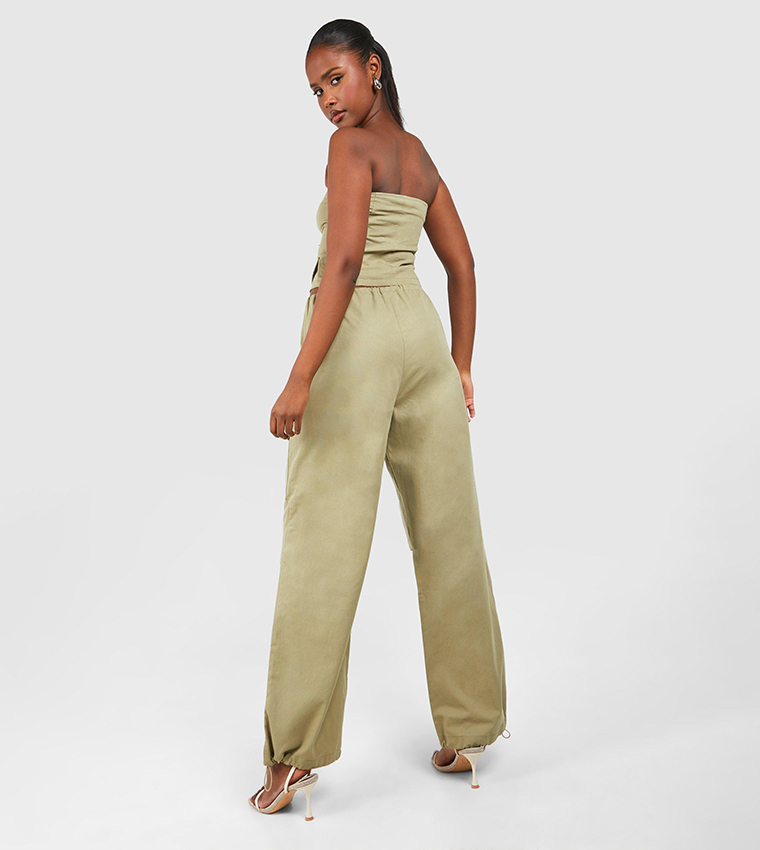 Low Rise Wide Leg Parachute Cargo Trousers