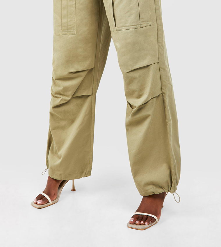 Low Rise Wide Leg Parachute Cargo Trousers