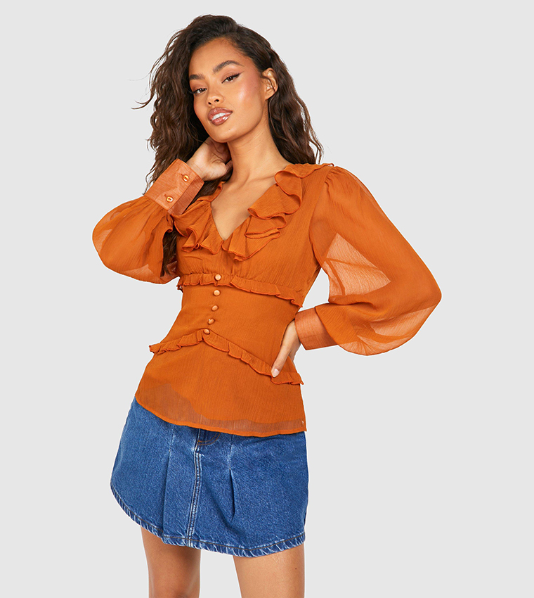 Ruffle blouse boohoo online