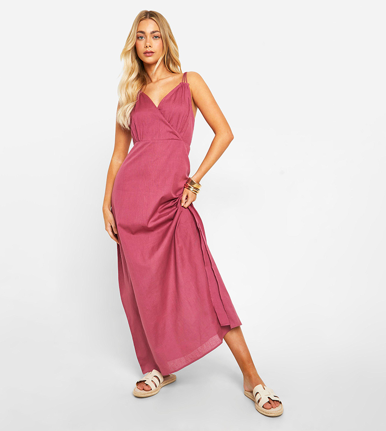 Buy Boohoo Ring Detail Linen Maxi Dress In Pink | 6thstreet Qatar Buy Boohoo Ring Detail Linen Maxi Dress In Pink | 6thstreet Qatar