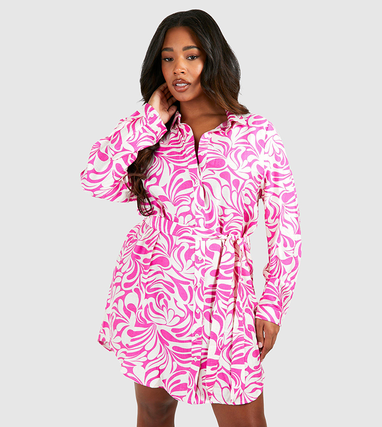 Buy Boohoo Paisley Printed Shirt Dress In Pink 6thStreet UAE - Main Image