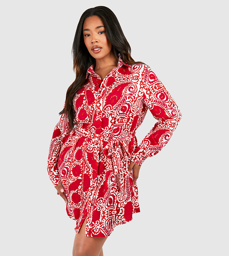 Buy Boohoo Paisley Printed Shirt Dress In Red 6thStreet UAE