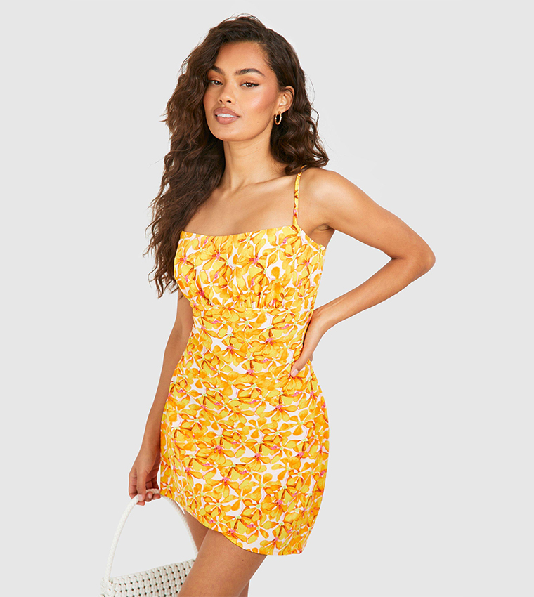 Buy Boohoo Outlet Floral Print Mini Slip Dress In Yellow 6thStreet Qatar