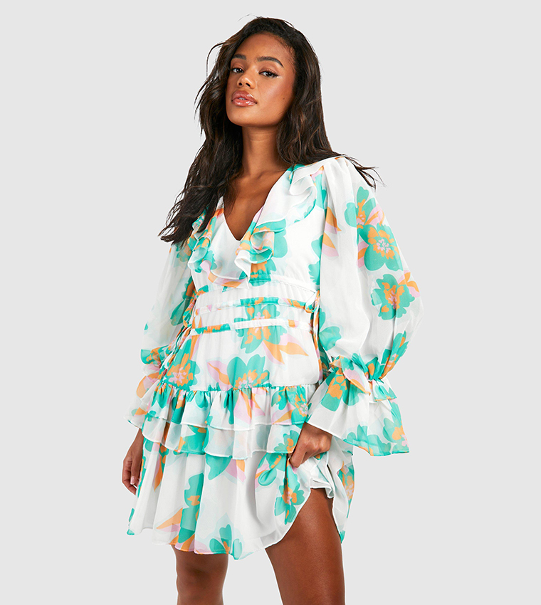 Buy Boohoo Floral Print Chiffon Ruffle Smock Dress In Multiple Colors 6thStreet Kuwait