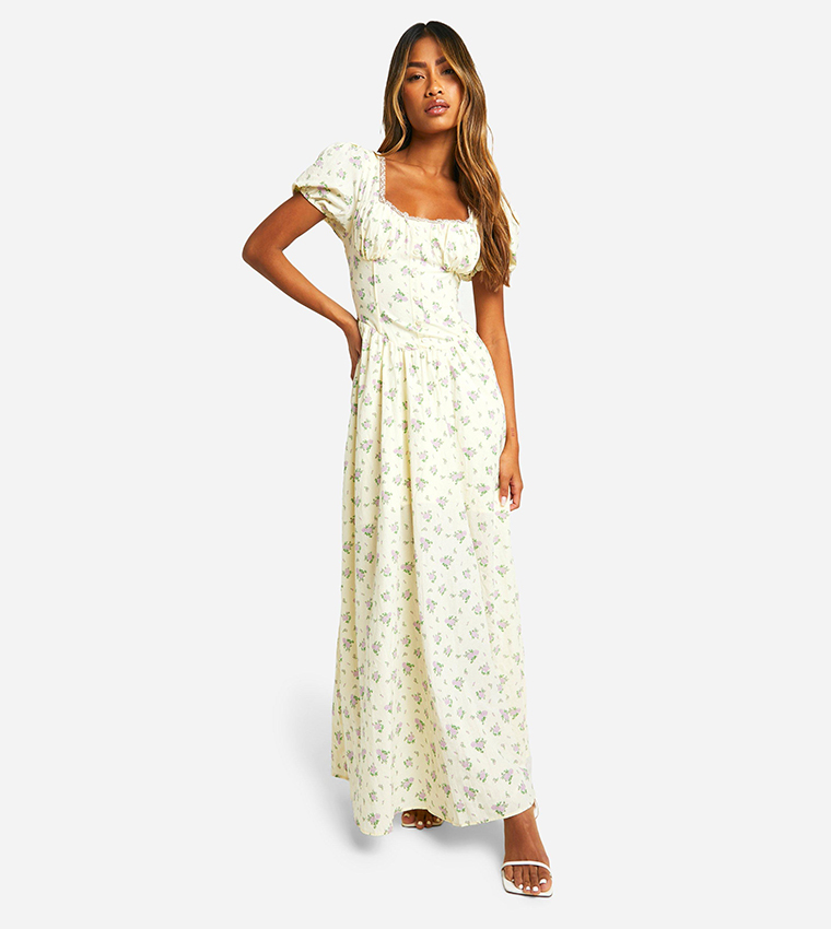 knee length dresses for ladies White Lace Up Milkmaid Maxi Dress – Ragstock main image 1