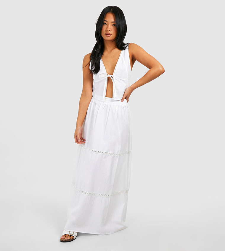 Buy Boohoo Petite Boho Trim Maxi Skirt In White 6thStreet Oman