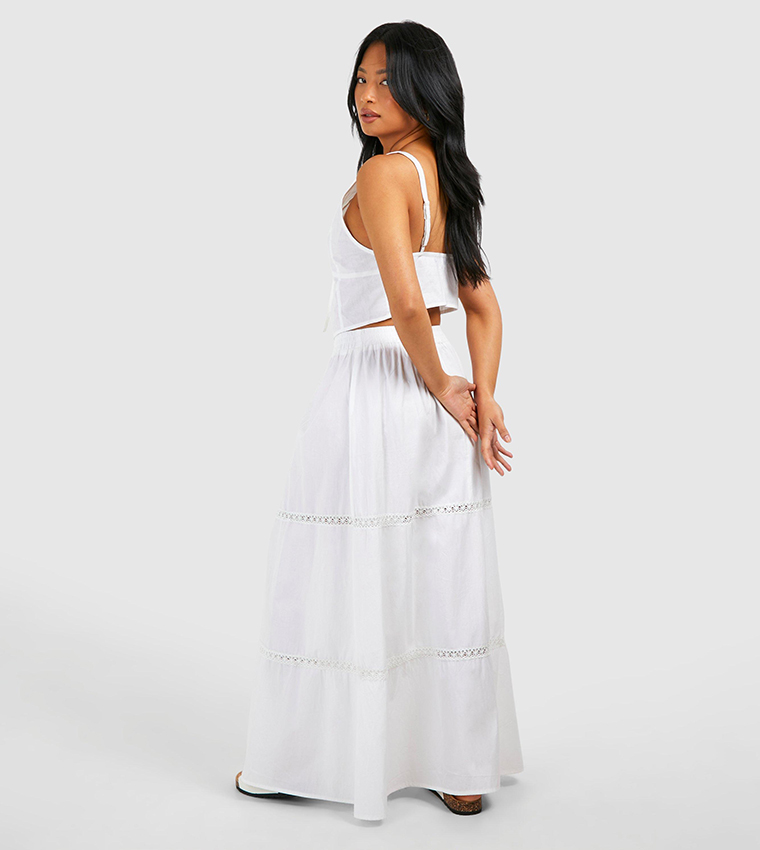 Buy Boohoo Petite Boho Trim Maxi Skirt In White 6thStreet Kuwait