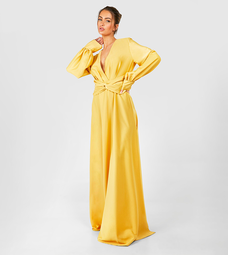 boohoo yellow satin dress Yellow Liquorish Satin Midi Dress With Spaghetti Straps