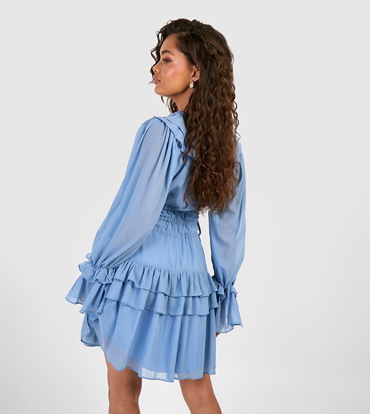 dusty blue skater dress TPZ* GRACE PADDED SKATER DRESS IN DUSTY BLUE EMBROIDERY