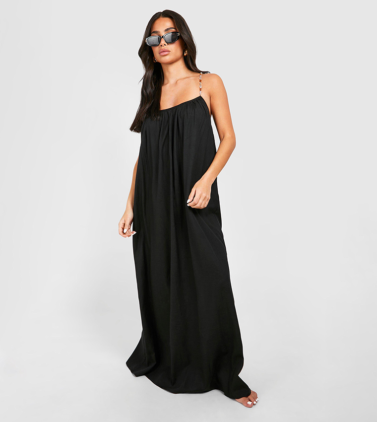 Buy Boohoo Petite Bead Trim Maxi Beach Dress In Black 6thStreet