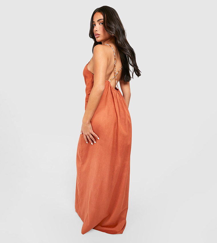Buy Boohoo Petite Bead Trim Maxi Beach Dress In Orange 6thStreet Kuwait
