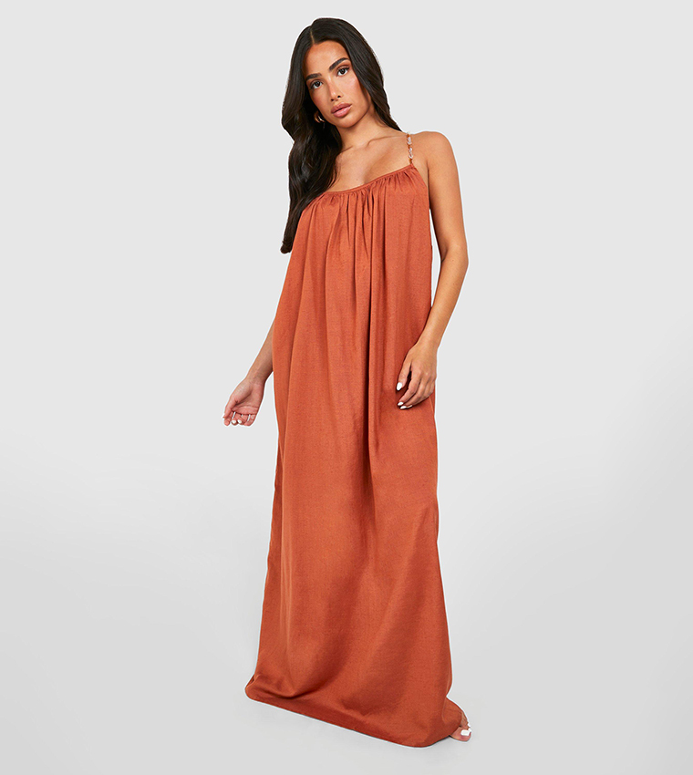 Buy Boohoo Petite Bead Trim Maxi Beach Dress In Orange 6thStreet Kuwait