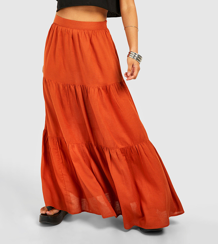 Buy Boohoo Petite Tiered Maxi Skirt In Orange 6thStreet Bahrain