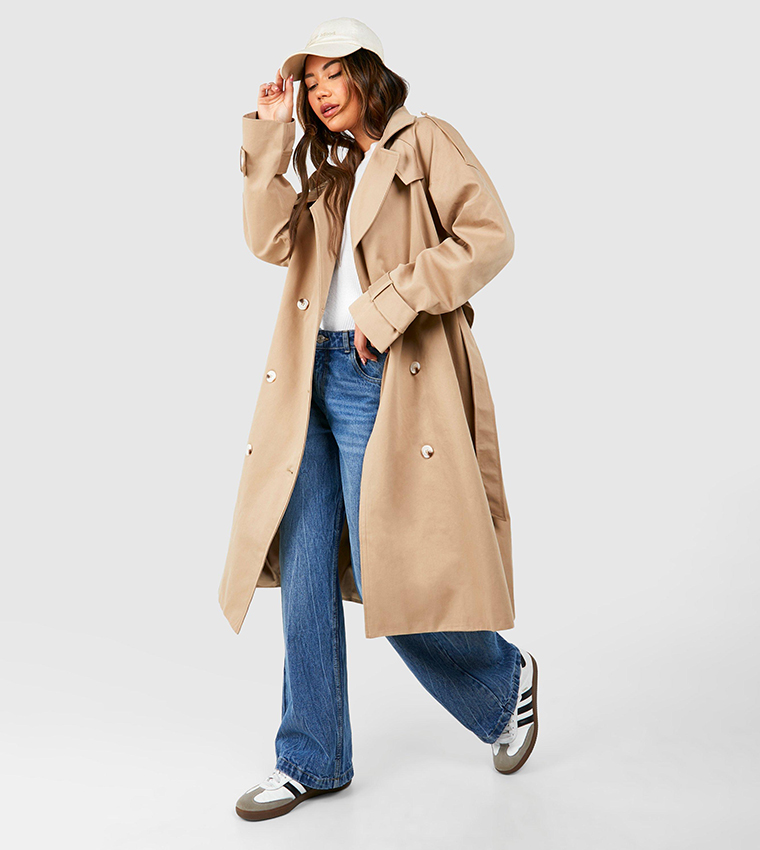 Buy Boohoo Oversized Trench Coat In Beige | 6thStreet UAE