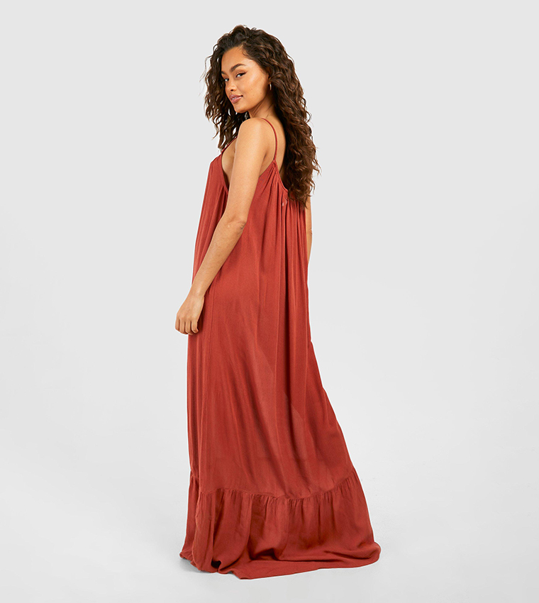 Buy Boohoo Strappy Cheesecloth Maxi Dress In Brown 6thStreet Qatar