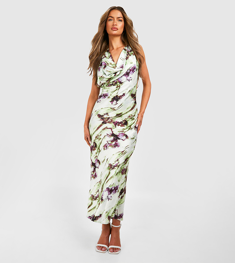 Buy Boohoo Marble Print Cowl Neck Midaxi Slip Dress In Multiple 