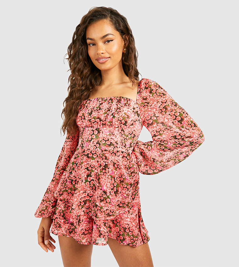 Satin Long Sleeves Floral Playsuit