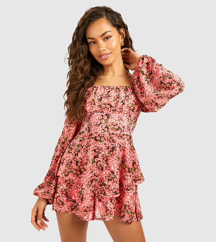 Satin Long Sleeves Floral Playsuit