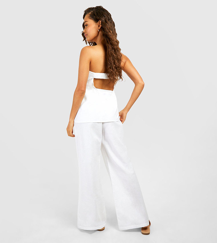 Linen Look Longline Bandeau & Wide Leg Trousers Set