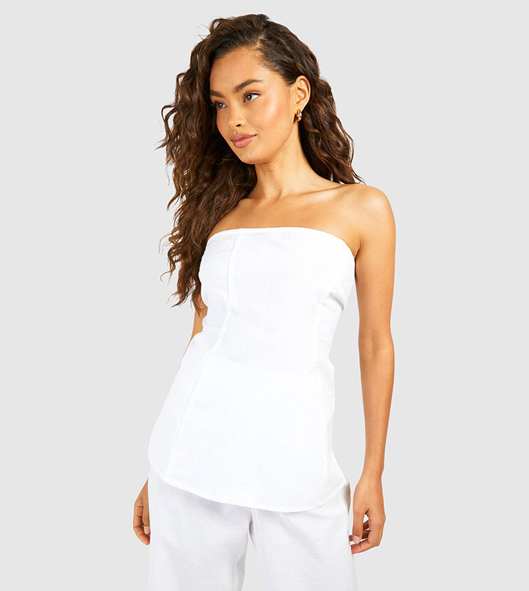 Linen Look Longline Bandeau & Wide Leg Trousers Set