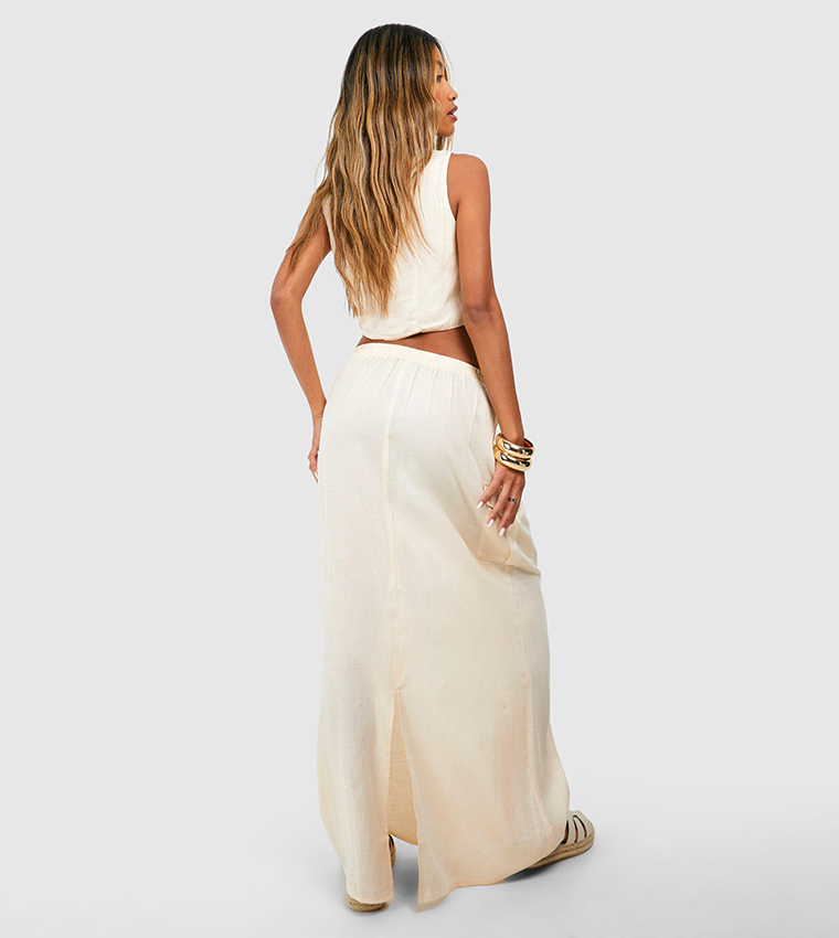 Linen Look Cargo Column Maxi Skirt