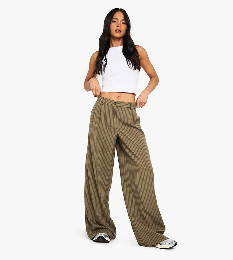 Textured Pinstripe Wide Leg Trousers