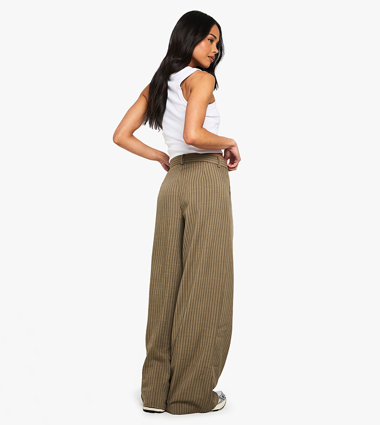 Textured Pinstripe Wide Leg Trousers