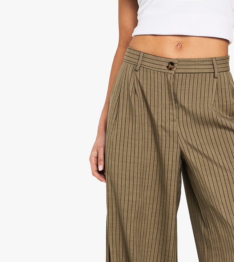 Textured Pinstripe Wide Leg Trousers
