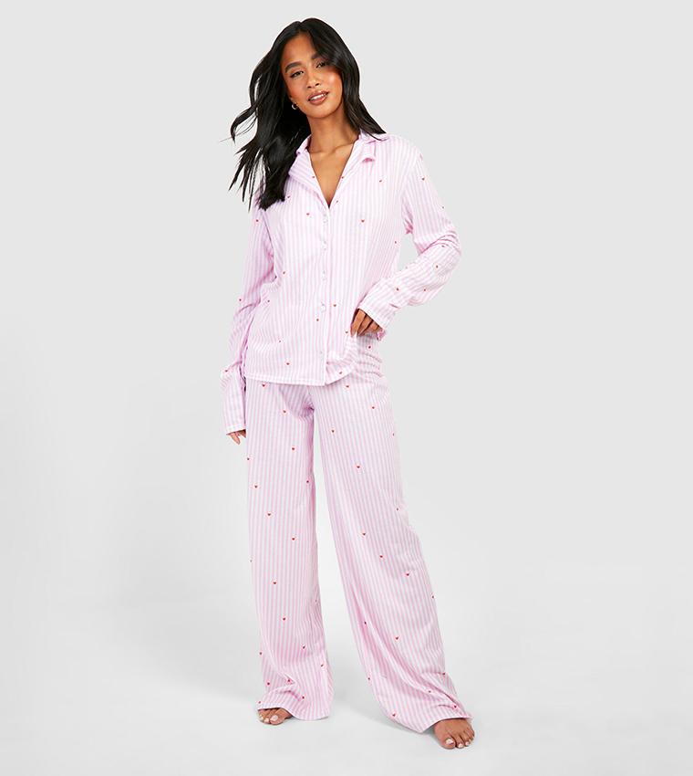 Petite Love Heart Pinstripe Pajama Set