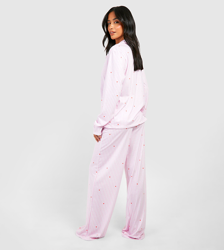 Petite Love Heart Pinstripe Pajama Set
