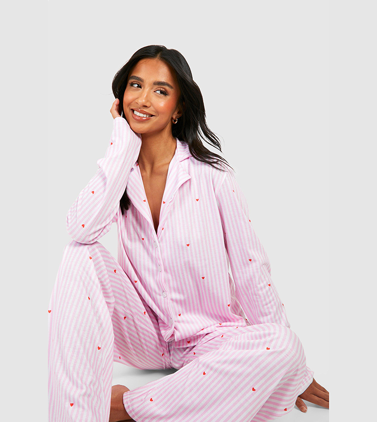 Petite Love Heart Pinstripe Pajama Set