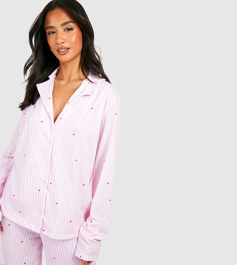 Petite Love Heart Pinstripe Pajama Set