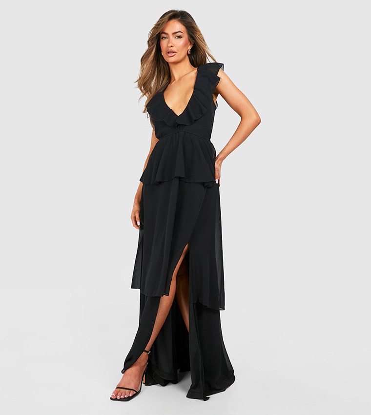 Buy Boohoo Tiered Ruffle Maxi Dress In Black 6thStreet Bahrain