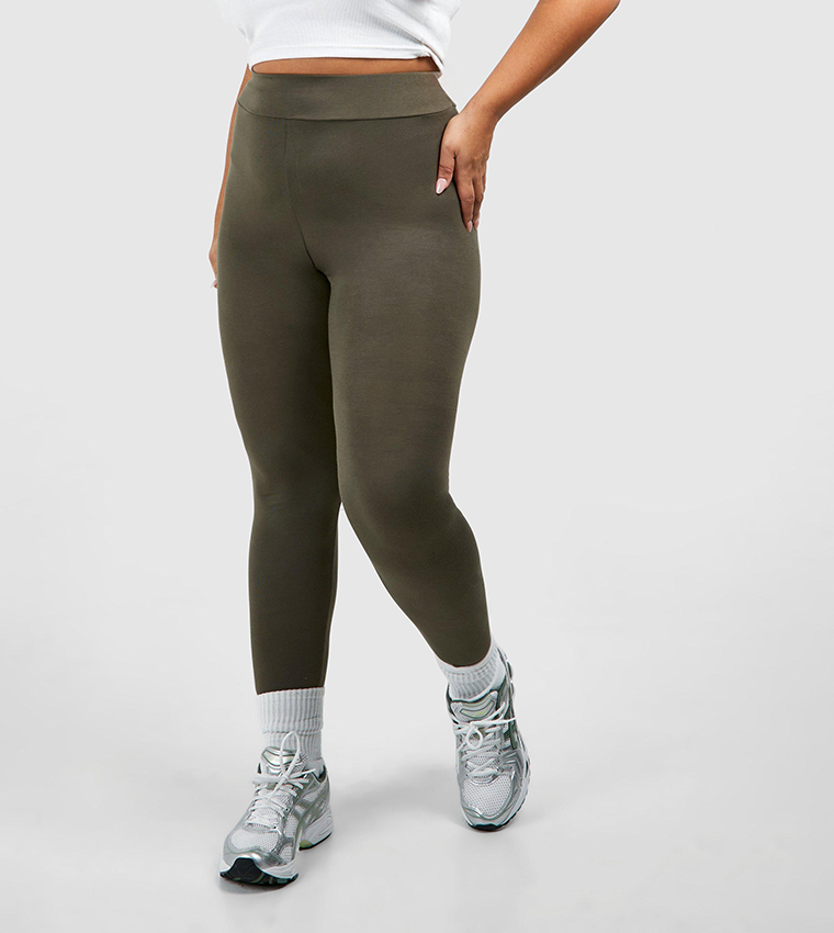 Khaki Seamless Leggings - Tiered Waistband