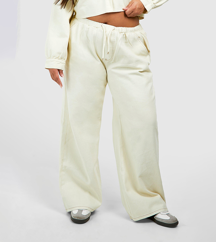 Curve Drawstring Wide Leg Jeans