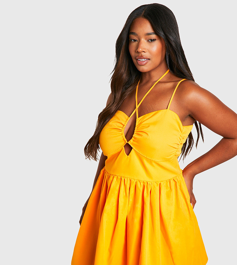 Buy Boohoo Halterneck Strappy Skater Dress In Orange | 6thstreet Kuwait